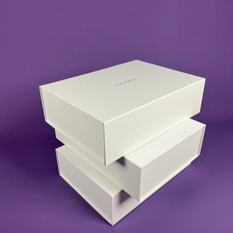 3 white large gift boxes