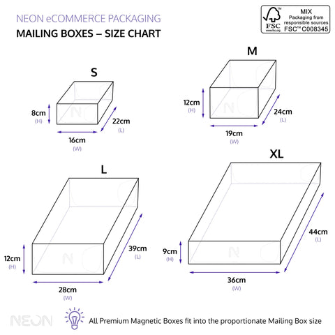 mailing boxes size chart